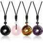 4 Pieces Circle Donut Healing Crystals Necklace 30 mm Donut Stone Pendant Necklace Amulet Lucky Charm Agate Donut Pendant Necklace Donut Healing Crystals Adjustable Braided Rope Necklace for Men Women