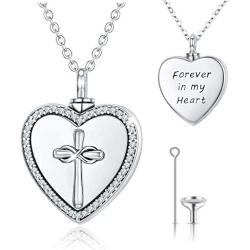 Urn Necklace, 925 Sterling Silver Cross with Infinity in Heart, Cremation Jewelry for Ashes, Forever in My Heart Human Pet Ashes Keepsake for Women, Urn Jewelry Mother Day Gift for Women with Gift Box