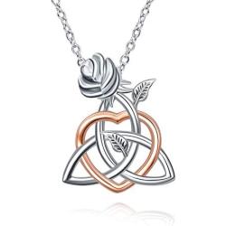 YFN Sterling Silver Celtic Triangle Trinity Knot Necklace Heart Rose Pendant Good Luck Irish Jewelry for Women Gifts