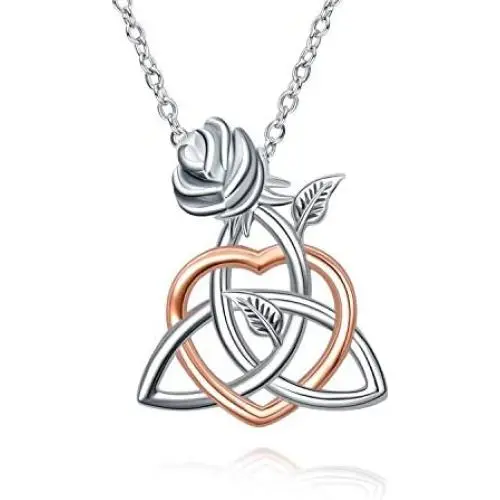 YFN Sterling Silver Celtic Triangle Trinity Knot Necklace Heart Rose Pendant Good Luck Irish Jewelry for Women Gifts YFN Sterling Silver Celtic Triangle Trinity Knot Necklace Heart Rose Pendant Good Luck Irish Jewelry for Women Gifts