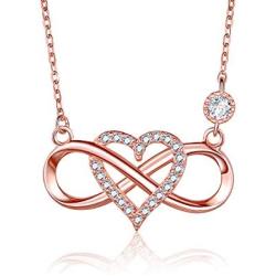 BlingGem Necklace for Women White/Rose Gold Plated 925 Sterling Silver Cubic Zirconia Infinity Heart Pendant Necklace Anniversary Birthday Mothers Gift for Women Mom Daughter 18 inch