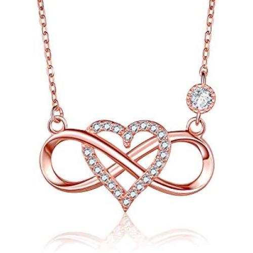 BlingGem Necklace for Women White/Rose Gold Plated 925 Sterling Silver Cubic Zirconia Infinity Heart Pendant Necklace Anniversary Birthday Mothers Gift for Women Mom Daughter 18 inch