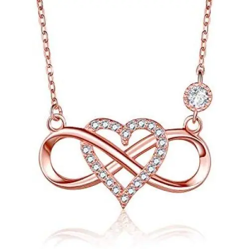 BlingGem Necklace for Women White/Rose Gold Plated 925 Sterling Silver Cubic Zirconia Infinity Heart Pendant Necklace Anniversary Birthday Mothers Gift for Women Mom Daughter 18 inch