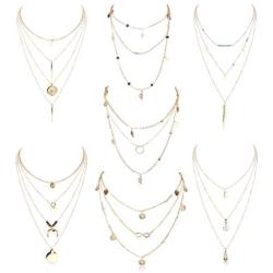 ORAZIO Layered Necklace for Women Star Ball Horn Infinity Leaf Bead Feather Shell Circle Bar Coin Pendant Necklace Chain Jewelry