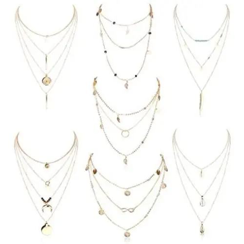 ORAZIO Layered Necklace for Women Star Ball Horn Infinity Leaf Bead Feather Shell Circle Bar Coin Pendant Necklace Chain Jewelry ORAZIO Layered Necklace for Women Star Ball Horn Infinity Leaf Bead Feather Shell Circle Bar Coin Pendant Necklace Chain Jewelry