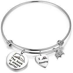Book Lover Bracelet Literary Jewelry The Book is Always Better I Love Reading Charm Bangle Writers Author Student Librarian Gift