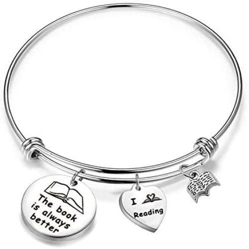 Book Lover Bracelet Literary Jewelry The Book is Always Better I Love Reading Charm Bangle Writers Author Student Librarian Gift