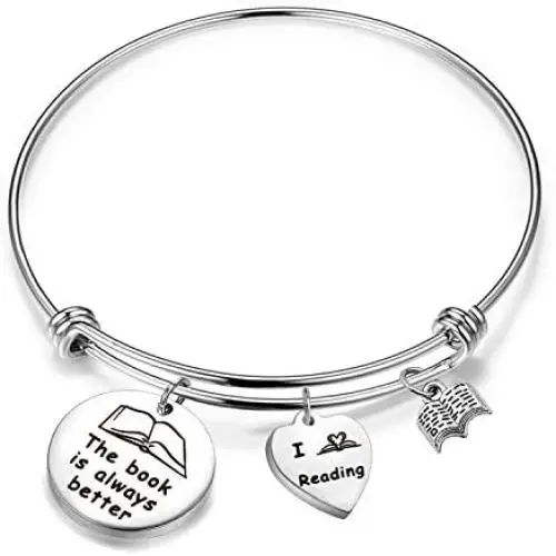 Book Lover Bracelet Literary Jewelry The Book is Always Better I Love Reading Charm Bangle Writers Author Student Librarian Gift Book Lover Bracelet Literary Jewelry The Book is Always Better I Love Reading Charm Bangle Writers Author Student Librarian Gift