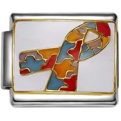 Stylysh Charms Ribbon Autism Enamel Italian 9mm Link NC196 Fits Traditional Classic