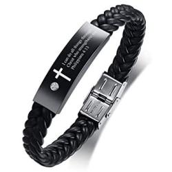 MPRAINBOW Christian Gifts for Men Women,Inspirational Religious Bracelets-Cross Jesus God Scripture Bracelet,Bible Verse Personalized Mantra Quotes Engraved Jewelry Braided Leather Cuff Bracelet