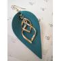 MANZHEN Leather Leaf Teardrop Earrings with Double Linear Loops Twist Wave Dangle Earrings