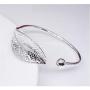Weishu 925 Sterling Silver Leaf Feather Bracelets & Bangles for Women Wedding Gift Adjustable Bracelet Birthday Leaf-Shaped Cuff Jewelry