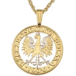 Poland Coin Pendant & Necklace, Poland Two Zlotych Hand Cut