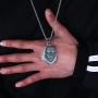 JINAO 18K White Gold Plated Iced Out Cubic Zirconia Blueface Pendant Necklace with Rope Chain
