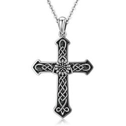 RMREWY Celtic Knot Cross Necklace 925 Sterling Silver Oxidation Sunflower Cross Religious Irish Celtic Jewelry for Women