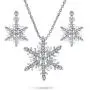 Holiday Party Frozen Winter Christmas Crystal White Snowflake Pendant Necklace Earring Jewelry Set for Women for Teen Silver Plated