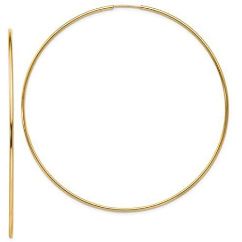 Large 14k Yellow Gold Continuous Endless Hoop Earrings, 1.2mm Tube