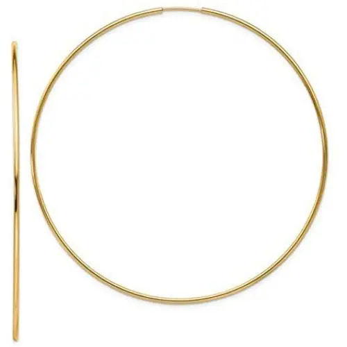 Large 14k Yellow Gold Continuous Endless Hoop Earrings, 1.2mm Tube Large 14k Yellow Gold Continuous Endless Hoop Earrings, 1.2mm Tube