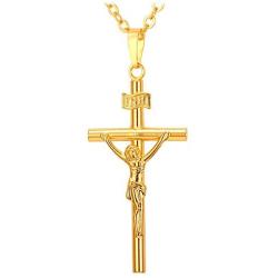 U7 Boys Girls Crucifix Cross Necklace Platinum/Stainless/18K Gold Plated Polished/Vintage/CZ/St Benedict Medal Cross Crucifix Pendant with Chain