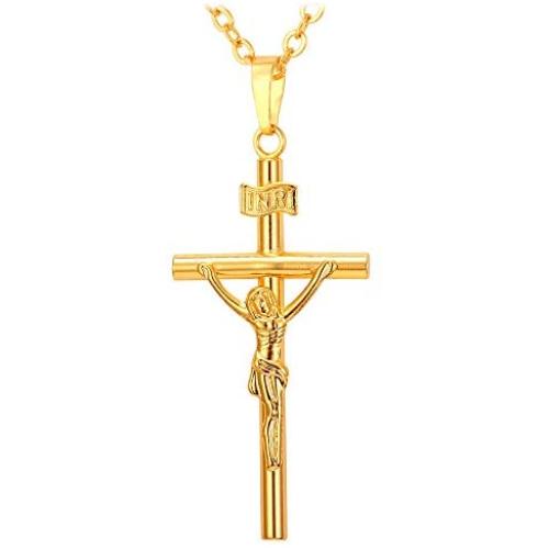 U7 Boys Girls Crucifix Cross Necklace Platinum/Stainless/18K Gold Plated Polished/Vintage/CZ/St Benedict Medal Cross Crucifix Pendant with Chain