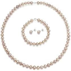 Sterling Silver Womens Jewelry Freshwater Cultured Pearl Necklace 18'' 7'' Bracelet Earrings Set 6-6.5mm