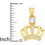 10k Real Solid Gold Crown Pendant Set with Cubic Zirconia Stones, Royal Jewelry Tiara Charm Gifts