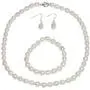 Gem Stone King Rhodium Plated 3pc Cultured Freshwater White Pearl Necklace Bracelet Earring Set