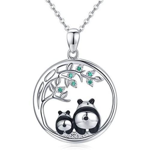 Panda Necklace Jewelry 925 Sterling Silver Cute Animal Pendant Necklace Gifts for Women Mother Daughter