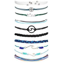 Long tiantian String Wave Anklet Bracelets for Women Adjustable Compass Bracelets Waterproof Handmade Strand Braided Rope Sunflower Boho Bracelet Set Women Teen Girls