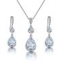 AMYJANE Elegant Jewelry Set for Women - Silver Teardrop Clear Cubic Zirconia Crystal Rhinestone Drop Earrings and Necklace Bridal Jewelry Sets Best Gift for Bridesmaids