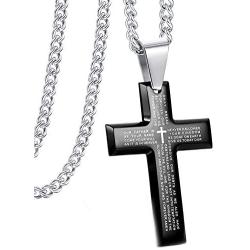 Jstyle Jewelry Mens Stainless Steel Simple Black Cross Pendant Lords Prayer Necklace 22 24 30 Inch