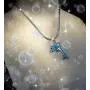 Puzzled Blue Dolphin Necklace, 18 Inch Fashionable & Elegant Silver Chain Jewelry with Rhinestone Studded Pendant for Casual Formal Attire Ocean Marine Life Themed Unisex Fashion Neck Accessory