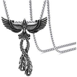 Xusamss Punk Titanium Steel Animal Phoenix Pendant Necklace,24inches Chain