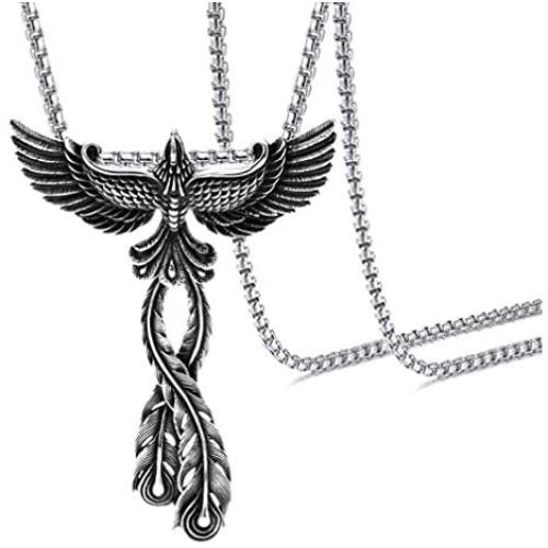 Xusamss Punk Titanium Steel Animal Phoenix Pendant Necklace,24inches Chain