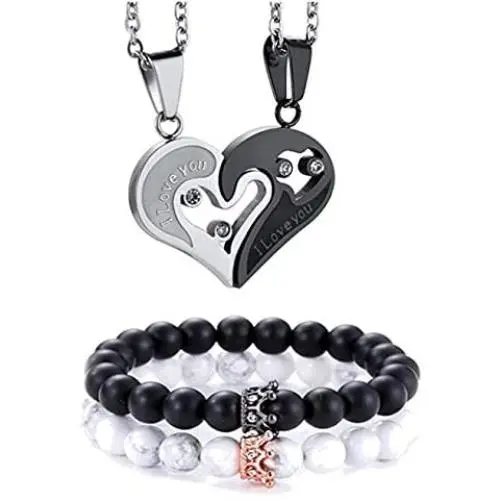 4Pcs Couple Necklace Bracelets Matching Set for Women Men Love Heart Pendant Necklace His & Hers Bracelets Couple Best Gift 4Pcs Couple Necklace Bracelets Matching Set for Women Men Love Heart Pendant Necklace His & Hers Bracelets Couple Best Gift