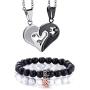 4Pcs Couple Necklace Bracelets Matching Set for Women Men Love Heart Pendant Necklace His & Hers Bracelets Couple Best Gift