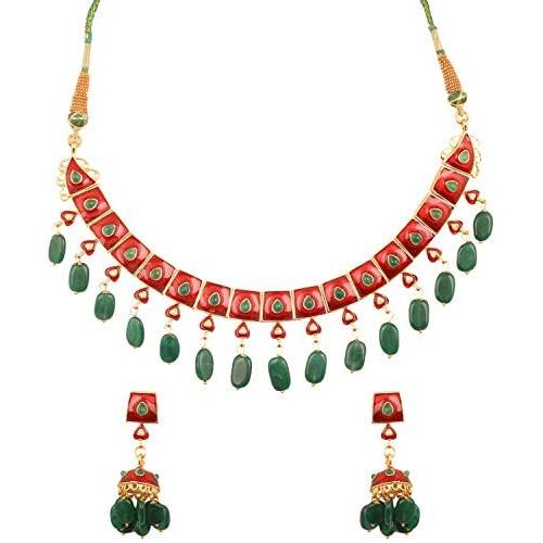 Touchstone Indian Bollywood Gorgeous Intricate Workmanship Mughal White Colorful Rhinestone Crystal Wedding Designer Jewelry Choker Necklace Set in Gold and Silver Tone for Women.