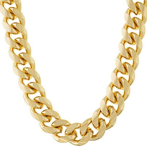 LIFETIME JEWELRY 11mm Cuban Link Chain Necklace for Men & Teen 24k Gold Plated