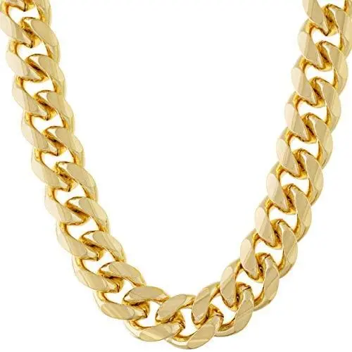 LIFETIME JEWELRY 11mm Cuban Link Chain Necklace for Men & Teen 24k Gold Plated LIFETIME JEWELRY 11mm Cuban Link Chain Necklace for Men & Teen 24k Gold Plated