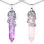 Hexagonal Healing Crystal Necklace Natural Prism Stone Pendant Flower Wrapped Pointed Quartz Yoga Energy with Chain