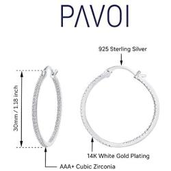 PAVOI 14K Gold Plated 925 Sterling Silver Post Cubic Zirconia Hoop Earrings 30/15mm