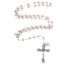 Catholic Silver Swarovski Pearl Rosary Necklace with Rose Detailed 2''L Crucifix Pendant (Italian Made)