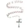 Catholic Silver Swarovski Pearl Rosary Necklace with Rose Detailed 2''L Crucifix Pendant (Italian Made)