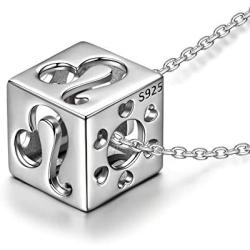 Kate Lynn Gifts for Her Valentines Day 925 Sterling Silver Necklaces Astrology 12 Constellation Sign Hollow Cubic Pendant Horoscope Zodiac Necklaces with Jewelry Box 17.5''+ 2.0''