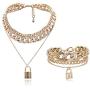 COLORFUL BLING Shiny Hip Hop Rhinestone Cuban Link Chain Lock Pendant Necklace with Bracelet Set Punk Cubic Zircon Layered Choker Necklace for Women Unisex Jewelry