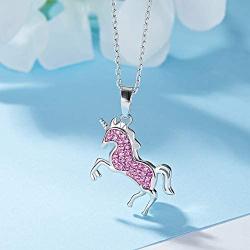 AONED Unicorn Gifts for Girls Sterling Silver Crystal Unicorn Necklace Jewelry for Birthday Christmas Party, Adjustable Chain 18.5 Inches