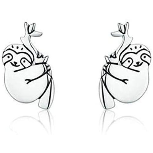 Colored CZ Heart Earrings Sloth Earrings for Girls Silver Hypoallergenic Animal Ear Studs Earring Funy Cute Jewelry Gifts for Women Men Couple