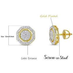 Mens Ladies 14K Gold Over Silver Lab Diamond Earrings Screw Back Studs Iced Out aretes para hombre - Mens Earrings, Screw Back, Mens Jewelry, Hip hop Earring