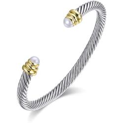 Designer Inspired Vintage Cable Bracelet Composite Shell Pearl Cuff Bracelet