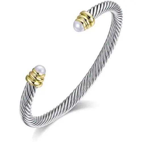 Designer Inspired Vintage Cable Bracelet Composite Shell Pearl Cuff Bracelet Designer Inspired Vintage Cable Bracelet Composite Shell Pearl Cuff Bracelet
